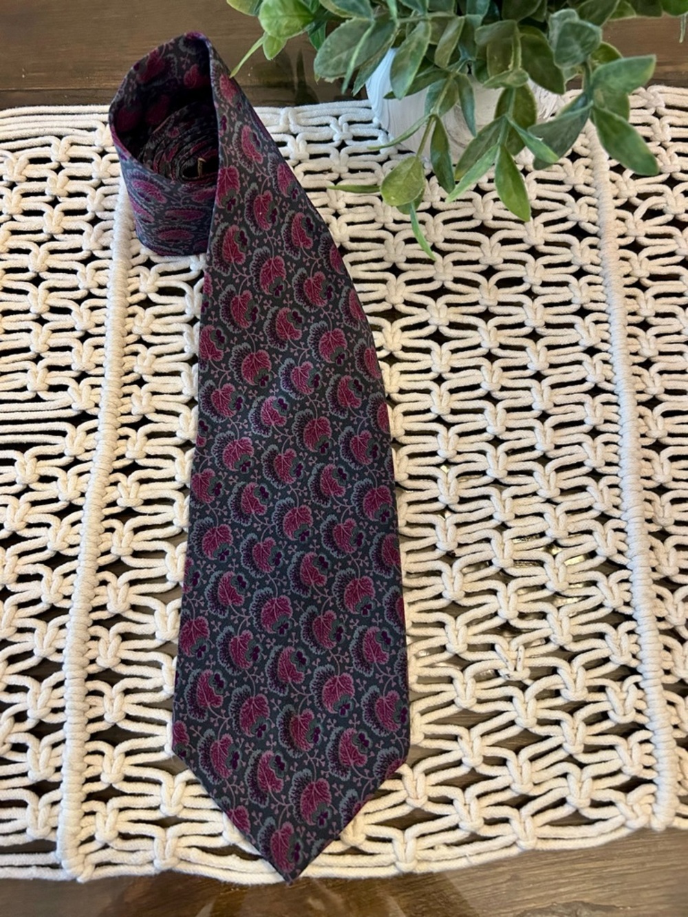 Christian Dior Silk Tie in Charcoal Gray and Purple
